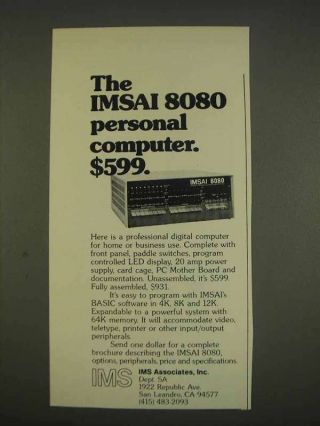 1976 Imsai 8080 Personal Computer Ad - $599