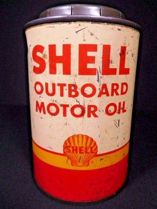 Killer Vintage Shell Outboard Motor Oil Empty 1 Quart Metal Can