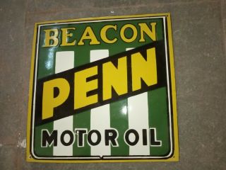 Porcelain Beacon Penn Motor Oil Enamel Sign Size 12 " X 12 " Inches