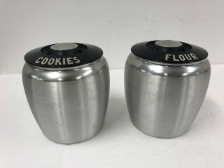 Vintage Kromex Aluminum Canister Set Black Cookies Flour Jar Mid Century Modern