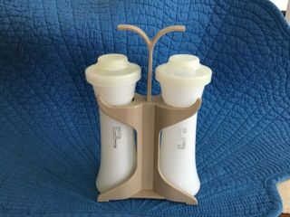 4” Vintage Tupperware Salt & Pepper Shakers With Caddy