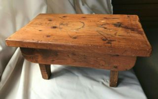 Primitive & Distressed Vintage Small Wood Wooden Stool Or Display Stand