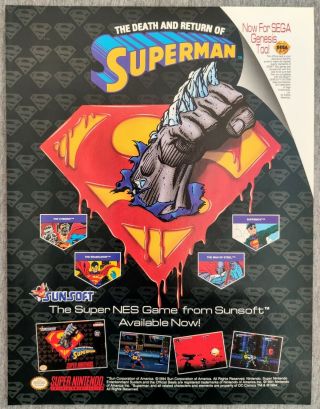 The Death And Return Of Superman Snes | 1995 Vintage Game Print Ad Poster Dc