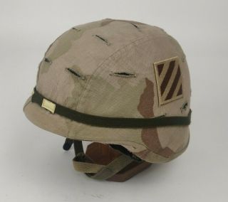 Us Army 3rd Infantry Pasgt K - Pot Helmet Reversible Desert Camo W Chin Strap Sz L