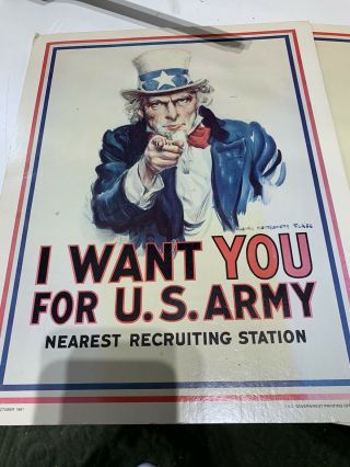 Vintage Uncle Sam I Want You For U.  S.  Army 1976 Recruiting Poster 11x14
