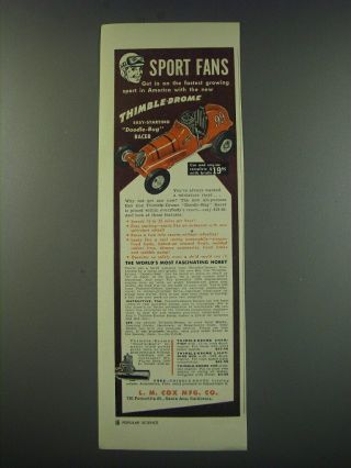 1949 L.  M.  Cox Thimble - Drome Doodle - Bug Racer Ad - Sports Fans