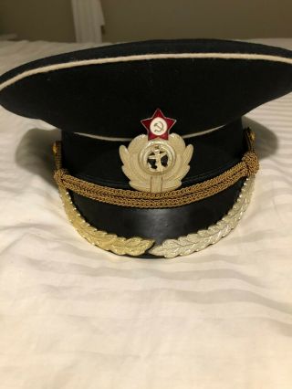Vintage Soviet Russian Military Officer Navy Visor Cap Hat Ussr Size 57
