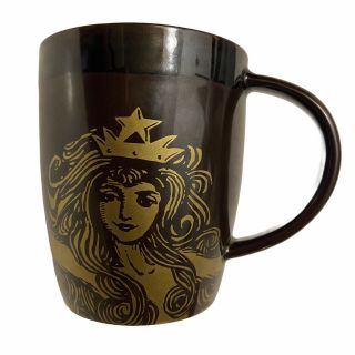 2012 Starbucks Coffee Mug Tea Cup Gold Mermaid Siren Anniversary Bone China