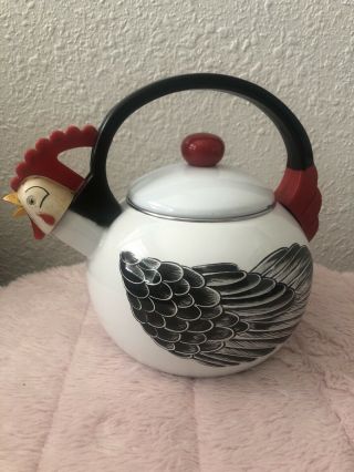 Vintage Whistling Chicken/rooster Teapot Kettle Kamenstein Enamel