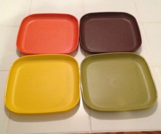 Tupperware Luncheon Plates Harvest/fall/autumn Colors 8 " Square Set Of 4