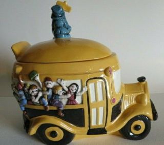 School Bus Cookie Jar - Yellow Ceramic Canister By Alice 1977
