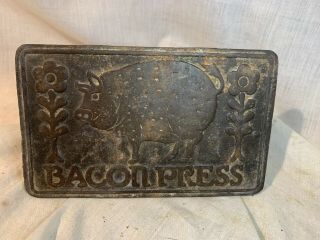 Vintage 1978 Cast Iron Bacon Press Taylor & Ng Pig And Flowers Kitchen Cooking