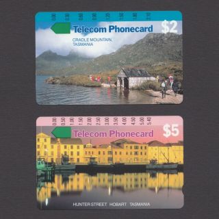 Telecom Set Of 2 Tasmania Australia Phonecards $2,  $5 Prefix 103,  104