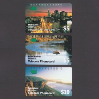 1990 Telecom Set Of 3 Victoria Australia Phonecards Prefix 27 29 46