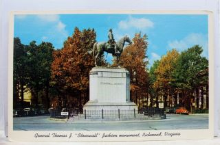 Virginia Va Richmond General Thomas J Stonewall Jackson Monument Postcard Old Pc