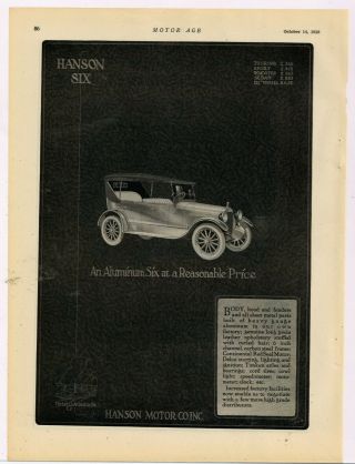 1920 Hanson Motor Co.  Inc.  Ad: Hanson Aluminum Six Automobile - Atlanta,  Georgia