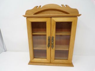 Vtg Wood Glass Doors Mini Curio Cabinet Wall Or Table Top 3 Shelf Display 448