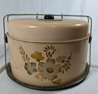 Euc Vintage Tin Cake And Pie Carrier Pan Saver Peach Color With A Floral Print