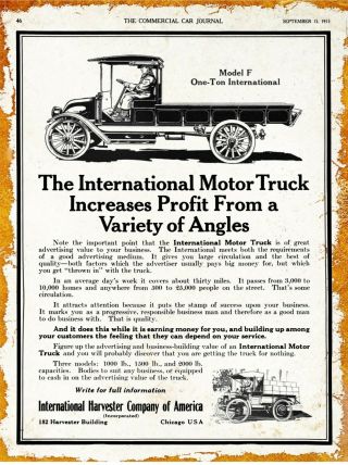 1916 International Harvester Trucks Model F Metal Sign: Chicago,  Illinois