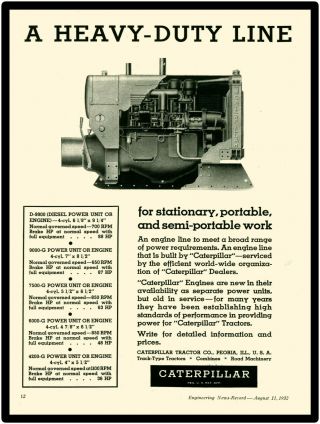 1932 Caterpillar Diesel Engines Metal Sign: D - 9900 Model - Heavy Duty Line