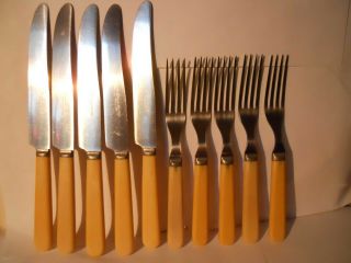 Vintage Robeson Shur Edge Stainless Knives Forks Cutlery Flatware Bakelite