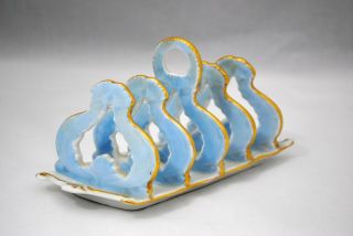 Antique Blue Porcelain Toast Rack With Gold Trim