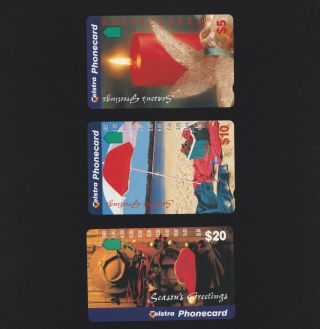 Mint/unused 1995 Christmas Set (3) Telecom Telstra Phonecard Prefix 956 963 967