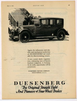 1925 Duesenberg Motors Co.  Ad: Straight Eight Model - Indianapolis,  Indiana