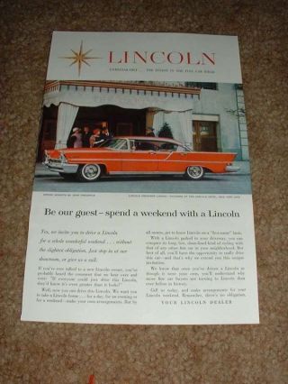 1957 Lincoln Premiere Landau Ad,  Carlyle Hotel Nyc