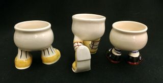 Three Carlton Ware Egg Cups Walking Standing England Yellow Shoes Black Shoes 2