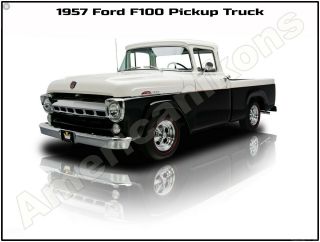 1957 Ford F100 Pickup Truck Metal Sign: Pristine Restoration