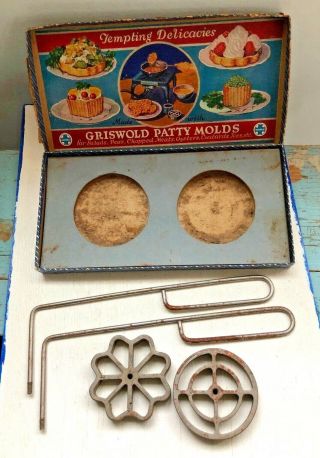 Vintage Griswold Patty Molds Set Nos.  1 Cast Iron W/recipe Book