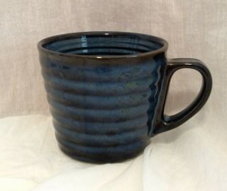 Starbucks Dark Blue & Brown Ribbed Coffee Mug Rib Pattern,  2008