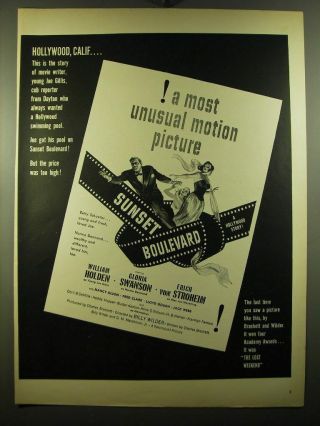1950 Sunset Boulevard Movie Ad - William Holden,  Gloria Swanson