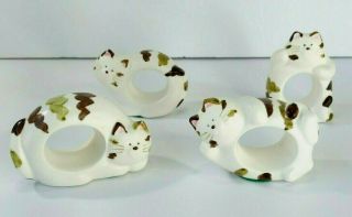 Vintage Takahashi Hand Painted Ceramic Kitty Cat Napkin Rings Made In Japan
