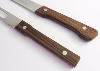 Vintage Stainless Steel Wooden Handle Meat Carving Serving Knife Fork Set,  Japan 2