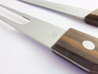 Vintage Stainless Steel Wooden Handle Meat Carving Serving Knife Fork Set,  Japan 3