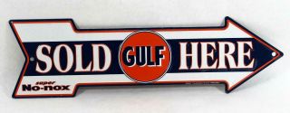 Gulf Oil No - Nox Gasoline Metal Arrow Sign