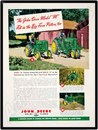 1951 John Deere Model M Tractor Metal Sign: Side By Side W/ Model A Tractor