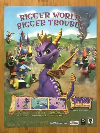 Spyro: Attack Of The Rhynocs Gba 2003 Vintage Print Ad/poster Official Promo Art
