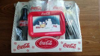 Vintage Coca Cola Collectable Christmas Gift Set 1997 Bottles Plate Glasses