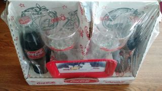 Vintage Coca Cola collectable Christmas gift set 1997 Bottles plate glasses 3