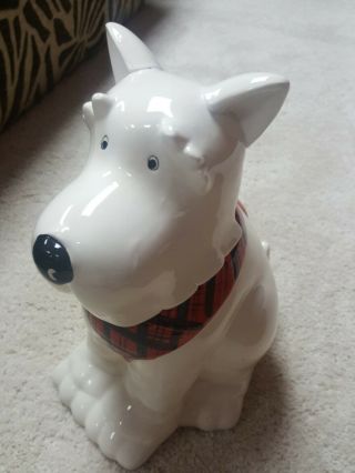 White Ceramic Westie Scottie Terrier Cookie Jar With Black&red Scarf