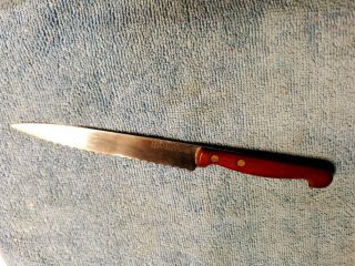 Vintage Ekco Eterna Stainless Steel Knife Serrated 5 1/5 " Blade Wood Handle