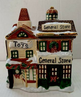 2001 Large Charter Club Winter Garland Christmas Town Cookie Jar