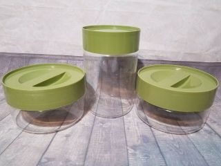 Vintage Pyrex See N Store Avocado Green Clear Glass 3 Canister Set Stacking