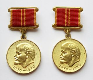 2 Ussr Russian Soviet Medal 100 Years Vladimir Lenin For Valiant Labor