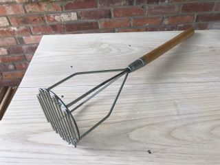 Antique Heavy Duty Potato Masher Commercial Wood Handle - Wire Round S Face