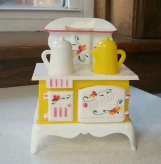 Vintage Salt And Pepper Shakers S&p Old Time Stove With Teapots Coffee Pots