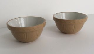 2 Mason Cash Small Brown Pottery Stoneware Food Prep Mixing Bowls 4.  5”